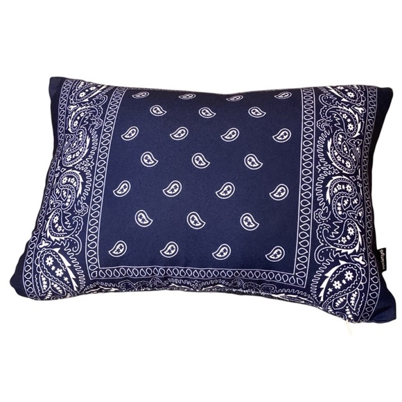 Society 6 Navy Blue Bandana Southwestern Paisley Throw Pillow BY WALK ON WATER - Picture 1 of 8